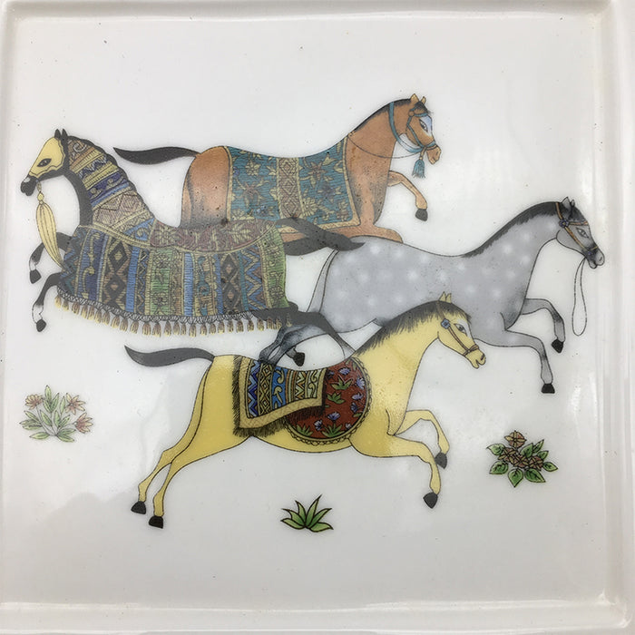 Square Retro Horse Pattern Ceramic Cigar Ashtray