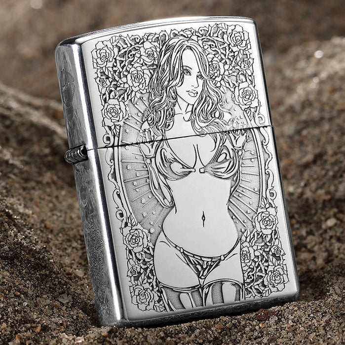 Sterling Silver Hand-Carved Windproof Kerosene Lighter