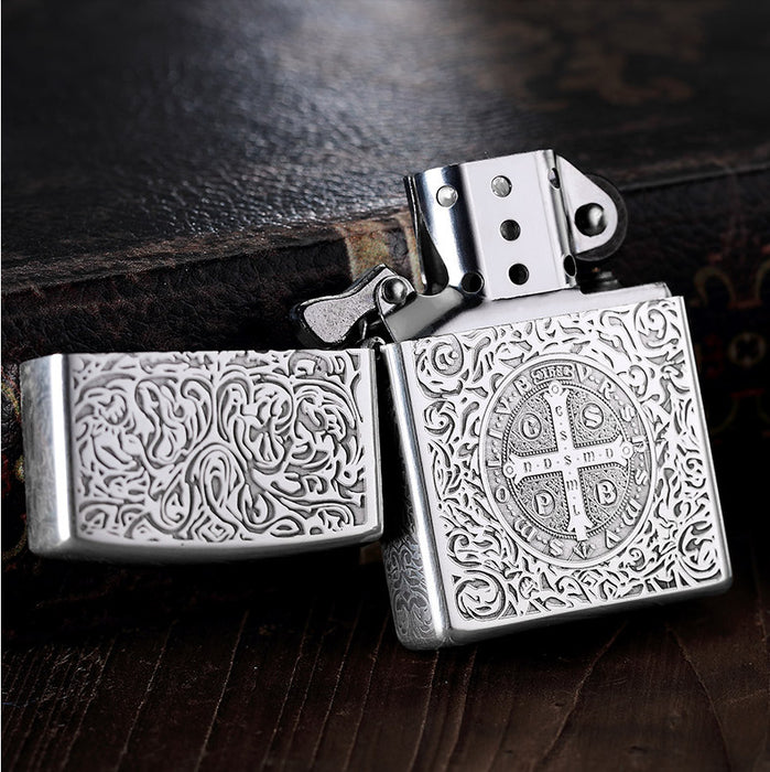 Sterling Silver Hand-Carved Windproof Kerosene Lighter