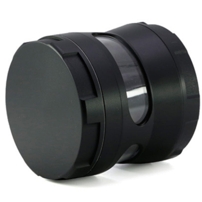 Thin Waist Side Transparent Window 4 Part Zinc Alloy 63MM Large Chamfering Grinder-Black