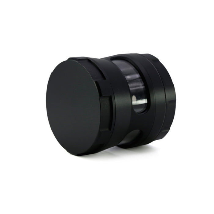 Thin Waist Side Transparent Window 4 Part Zinc Alloy 63MM Large Chamfering Grinder-Black