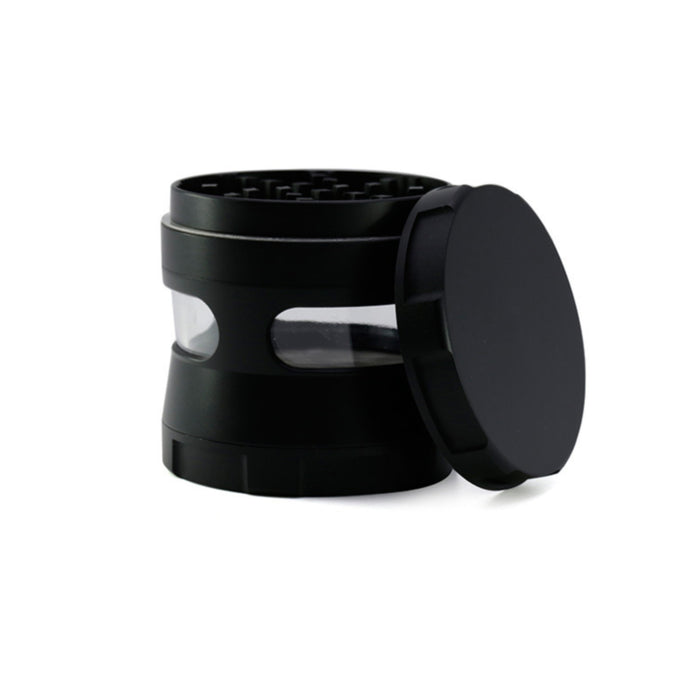 Thin Waist Side Transparent Window 4 Part Zinc Alloy 63MM Large Chamfering Grinder-Black