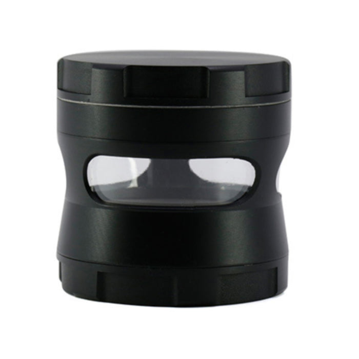 Thin Waist Side Transparent Window 4 Part Zinc Alloy 63MM Large Chamfering Grinder-Black