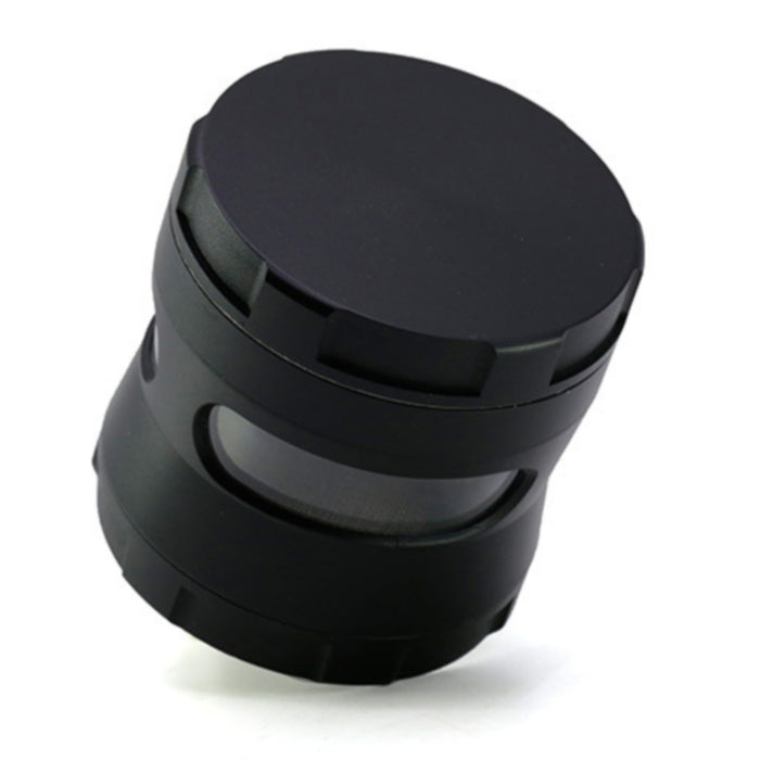 Thin Waist Side Transparent Window 4 Part Zinc Alloy 63MM Large Chamfering Weed Grinder-Black