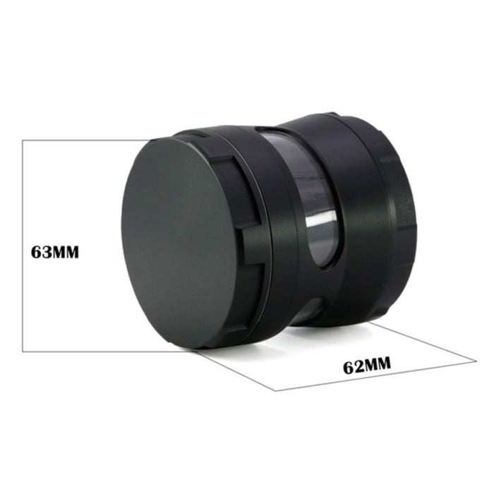 Thin Waist Side Transparent Window 4 Part Zinc Alloy 63MM Large Chamfering Grinder-Black