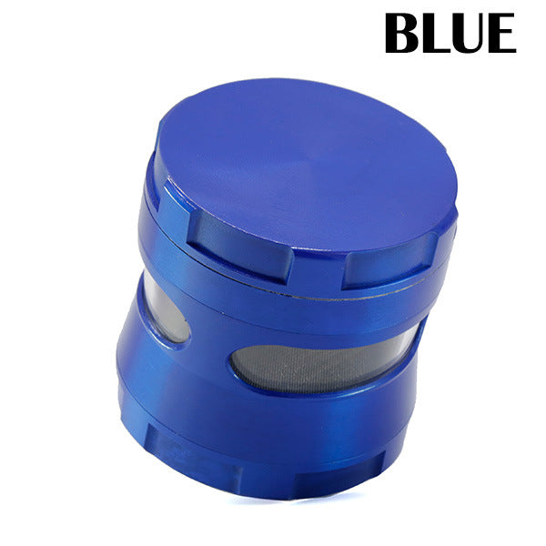 Thin Waist Side Transparent Window 4 Part Zinc Alloy 63MM Large Chamfering Grinder-Blue