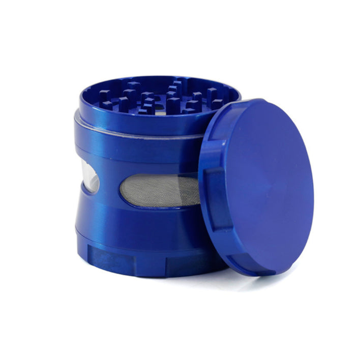Thin Waist Side Transparent Window 4 Part Zinc Alloy 63MM Large Chamfering Grinder-Blue