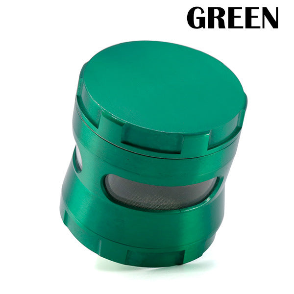 Thin Waist Side Transparent Window 4 Part Zinc Alloy 63MM Large Chamfering  Grinder-Green