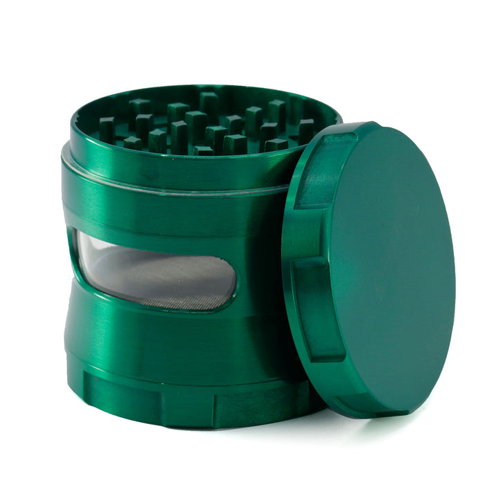 Thin Waist Side Transparent Window 4 Part Zinc Alloy 63MM Large Chamfering  Grinder-Green