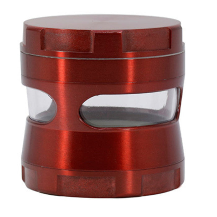 Thin Waist Side Transparent Window 4 Part Zinc Alloy 63MM Large Chamfering  Grinder-Red