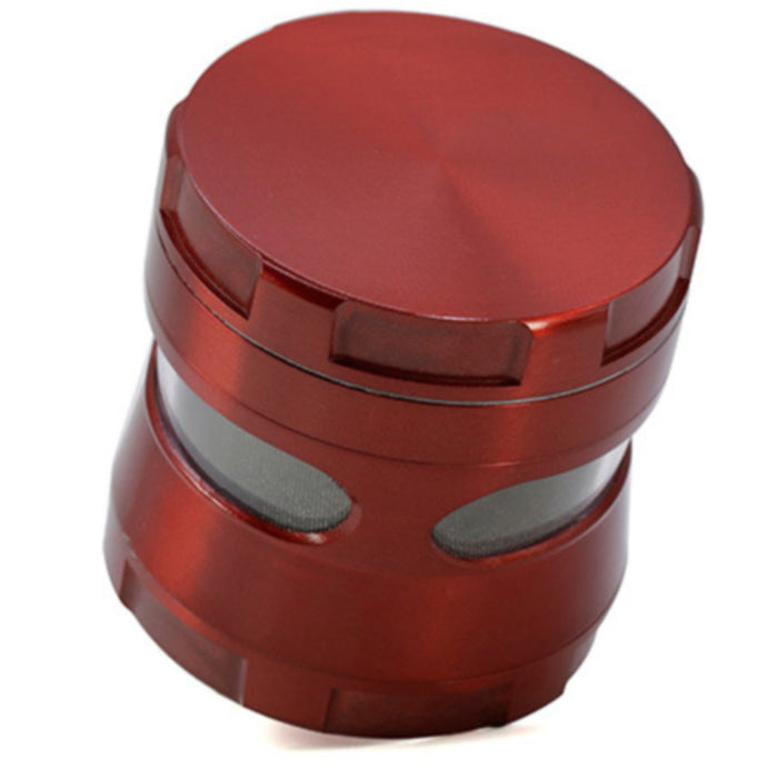 Thin Waist Side Transparent Window 4 Part Zinc Alloy 63MM Large Chamfering  Grinder-Red