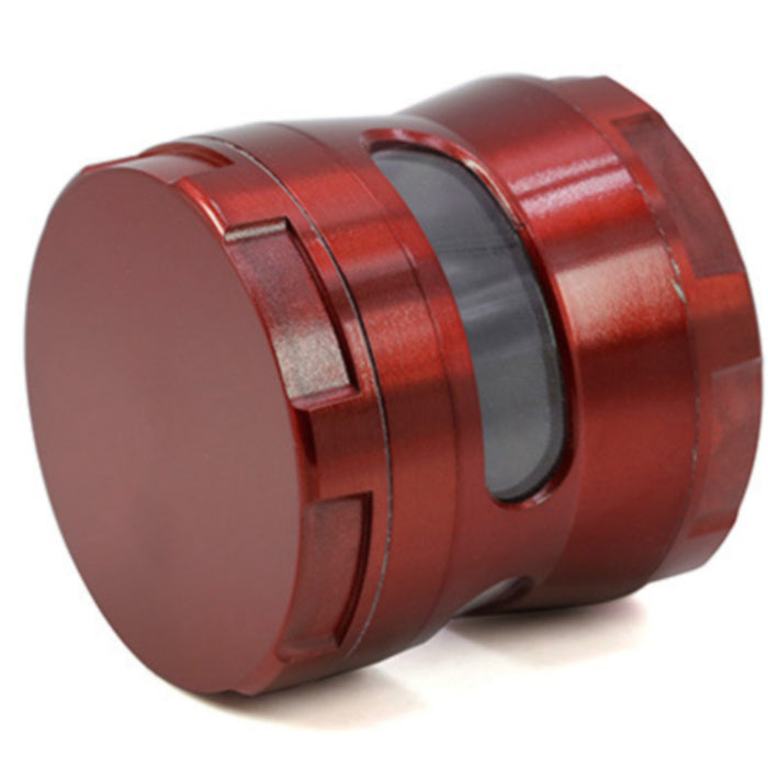 Thin Waist Side Transparent Window 4 Part Zinc Alloy 63MM Large Chamfering  Grinder-Red