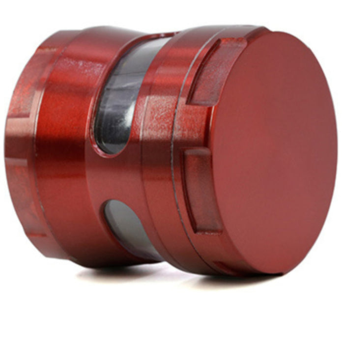 Thin Waist Side Transparent Window 4 Part Zinc Alloy 63MM Large Chamfering  Grinder-Red