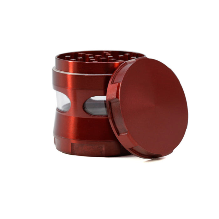 Thin Waist Side Transparent Window 4 Part Zinc Alloy 63MM Large Chamfering  Grinder-Red