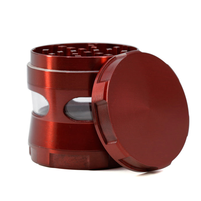 Thin Waist Side Transparent Window 4 Part Zinc Alloy 63MM Large Chamfering  Grinder-Red