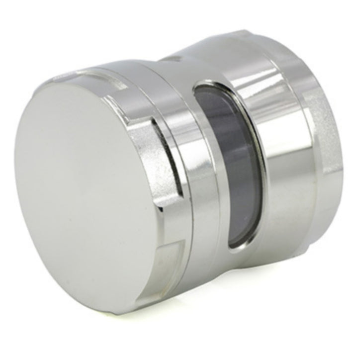 Thin Waist Side Transparent Window 4 Part Zinc Alloy 63MM Large Chamfering  Grinder-Silver