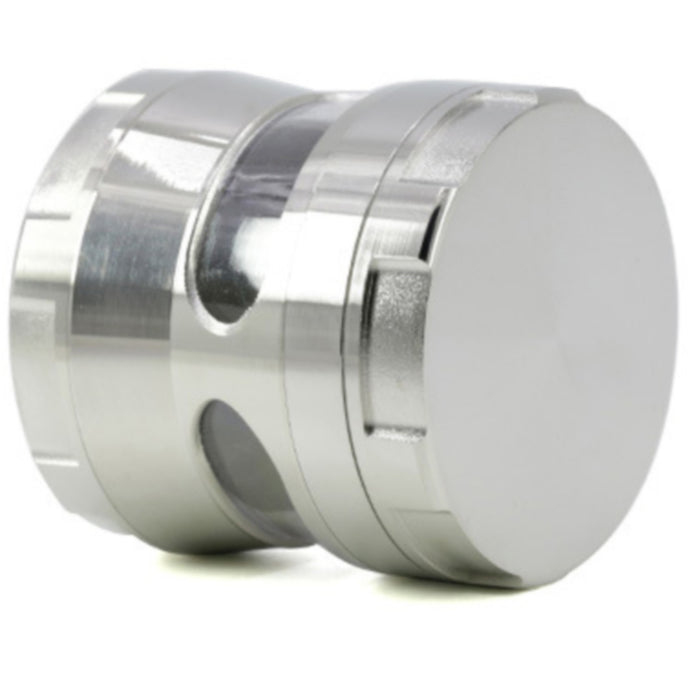 Thin Waist Side Transparent Window 4 Part Zinc Alloy 63MM Large Chamfering  Grinder-Silver