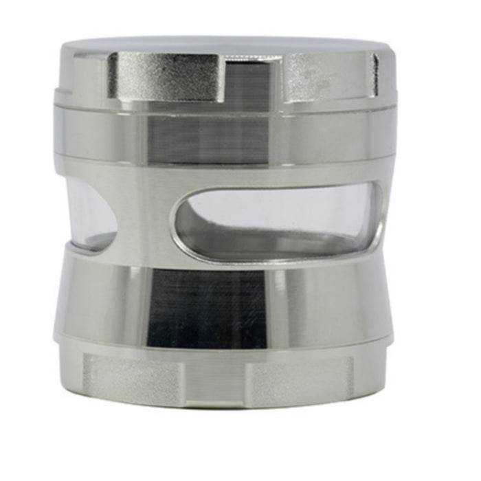 Thin Waist Side Transparent Window 4 Part Zinc Alloy 63MM Large Chamfering  Grinder-Silver