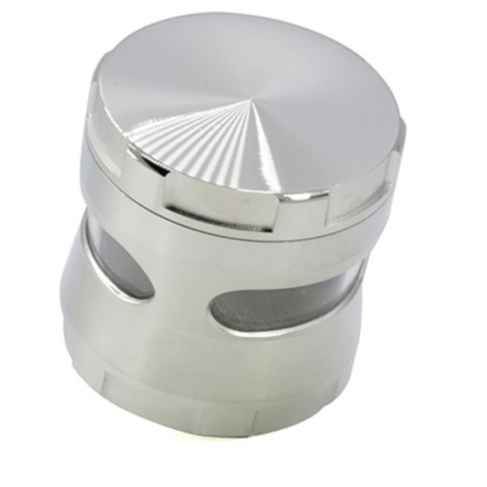 Thin Waist Side Transparent Window 4 Part Zinc Alloy 63MM Large Chamfering  Grinder-Silver