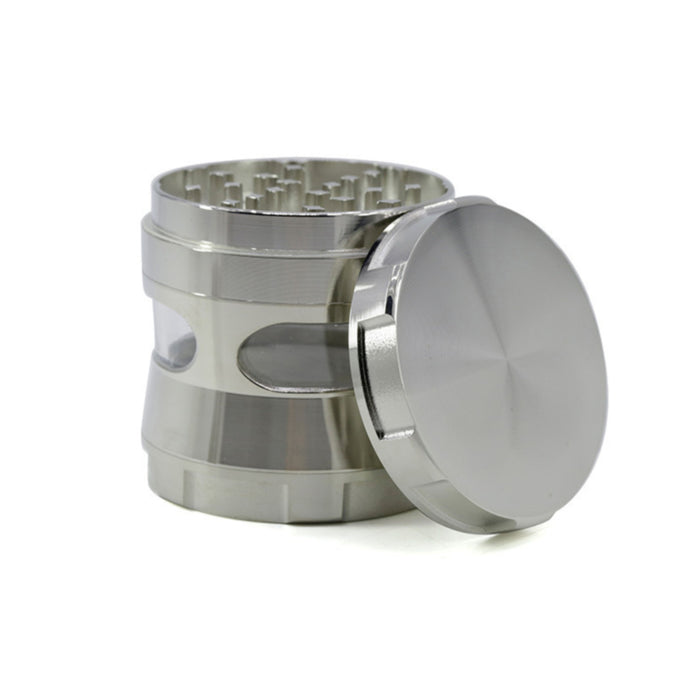 Thin Waist Side Transparent Window 4 Part Zinc Alloy 63MM Large Chamfering  Grinder-Silver