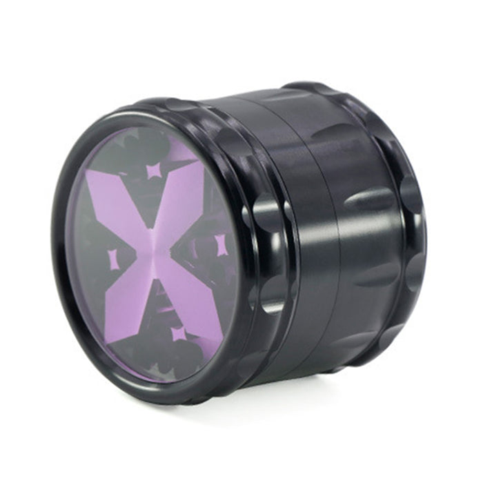 Transparent Cross-Shape Chamfer Drum-Shape 4 layer Aluminium Alloy Herb Grinder-Purple Color