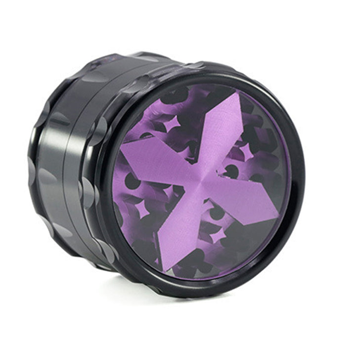 Transparent Cross-Shape Chamfer Drum-Shape 4 layer Aluminium Alloy Herb Grinder-Purple Color