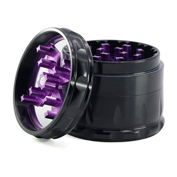 Transparent Cross-Shape Chamfer Drum-Shape 4 layer Aluminium Alloy Herb Grinder-Purple Color