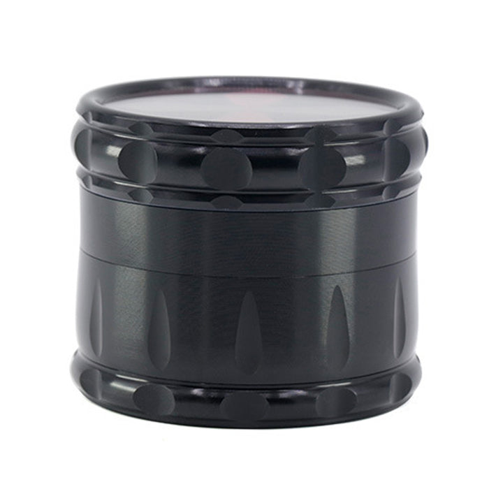 Transparent Cross-Shape Chamfer Drum-Shape 4 layer Aluminium Alloy Herb Grinder-Red Color
