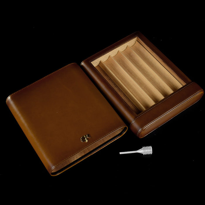 COHIBA Coffee Leather Cigar Humidor Cases Cedar Wood Lined Humidifier