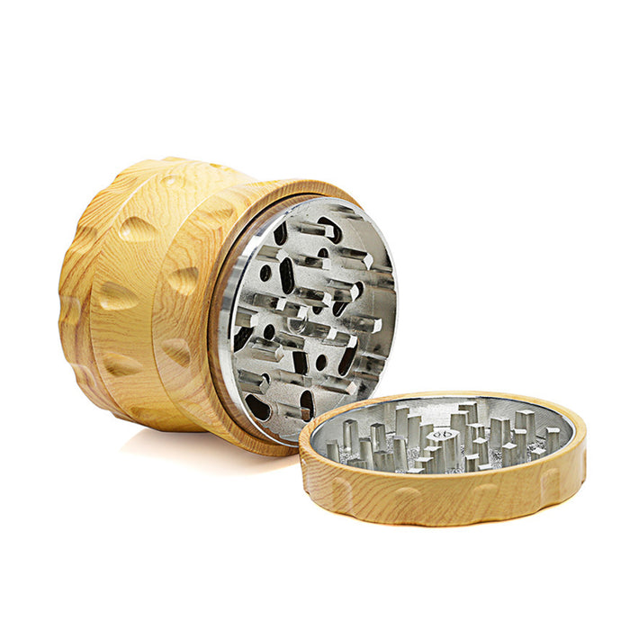 52MM Wooden Four-Layer Zinc Alloy Tooth Chamfered Smoke Grinder-Light