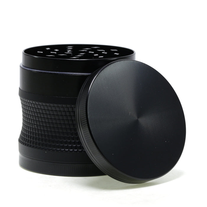 Zinc Alloy 63MM 4-Layer Vertical Grain Flat Plastic Weave Waist Multi-Color Smoke Grinder-Black