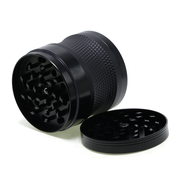 Zinc Alloy 63MM 4-Layer Vertical Grain Flat Plastic Weave Waist Multi-Color Smoke Grinder-Black