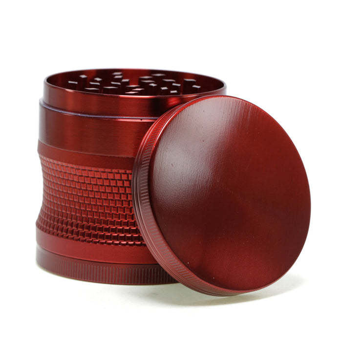 Zinc Alloy 63MM 4-Layer Vertical Grain Flat Plastic Weave Waist Multi-Color Smoke Grinder-Red