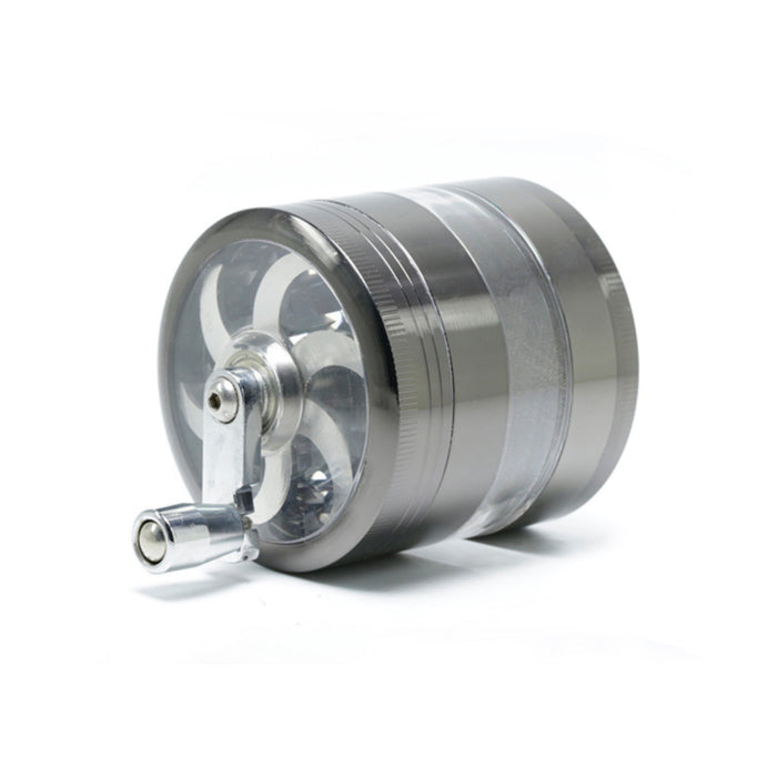 Zinc alloy 63MM 4 Part Transparent Window Rocker Hand-Cranked Weed Grinder-Gun-Black