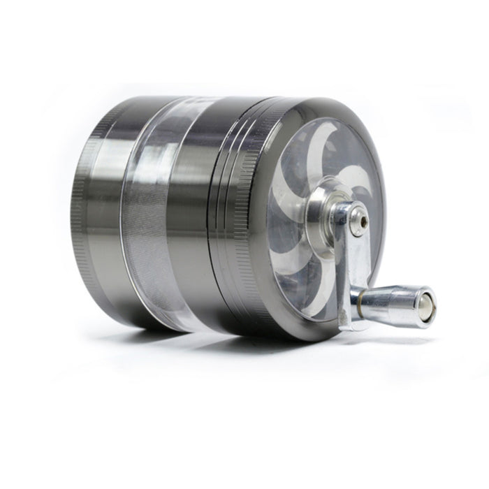 Zinc alloy 63MM 4 Part Transparent Window Rocker Hand-Cranked Weed Grinder-Gun-Black