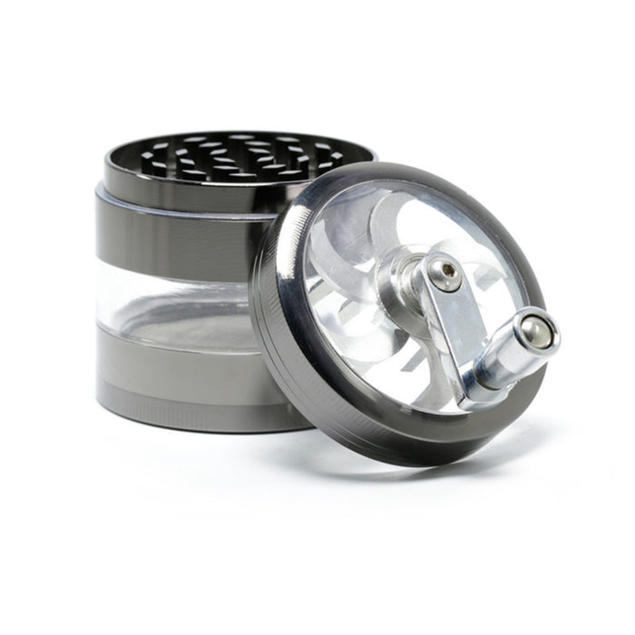 Zinc alloy 63MM 4 Part Transparent Window Rocker Hand-Cranked Weed Grinder-Gun-Black