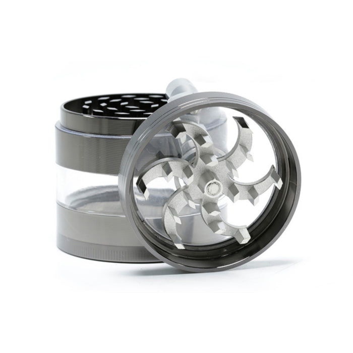 Zinc alloy 63MM 4 Part Transparent Window Rocker Hand-Cranked Weed Grinder-Gun-Black