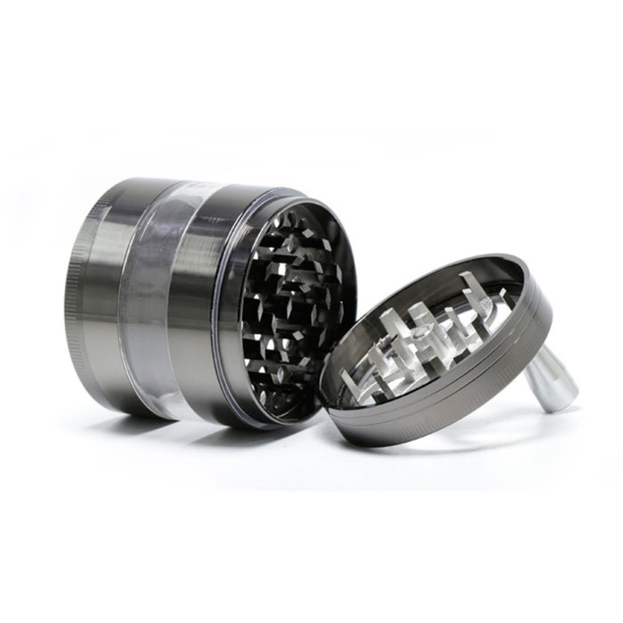 Zinc alloy 63MM 4 Part Transparent Window Rocker Hand-Cranked Weed Grinder-Gun-Black