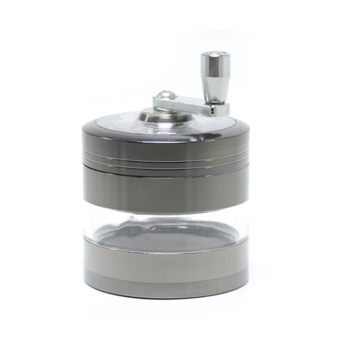 Zinc alloy 63MM 4 Part Transparent Window Rocker Hand-Cranked Weed Grinder-Gun-Black
