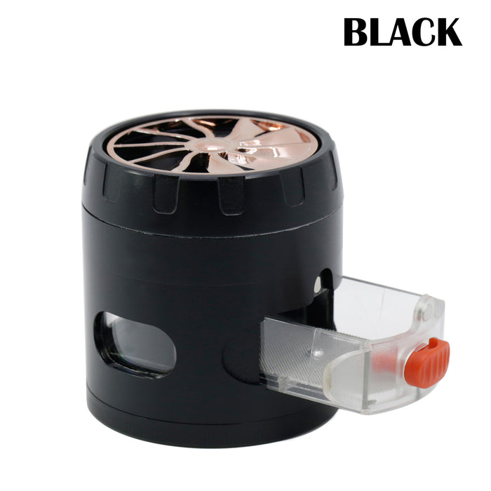 Zinc Alloy 63MM 4 Part Transparent Window Turbine Cover With Drawer Weed Grinder-Black