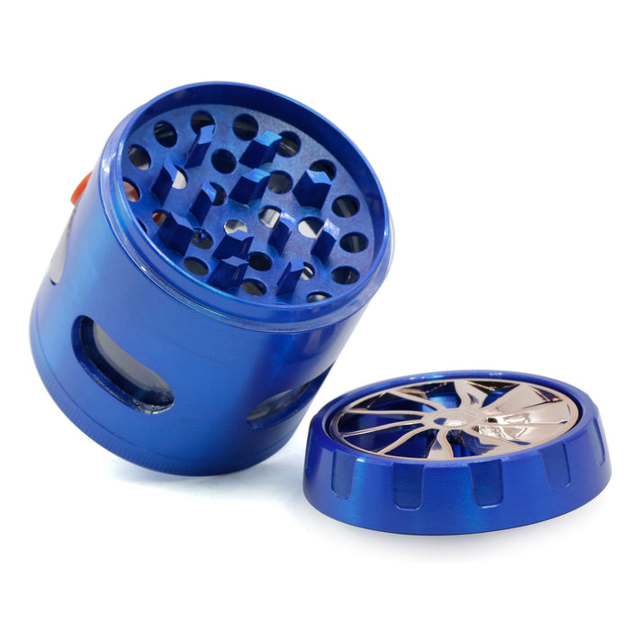 Zinc Alloy 63MM 4 Part Transparent Window Turbine Cover With Drawer Weed Grinder-Blue