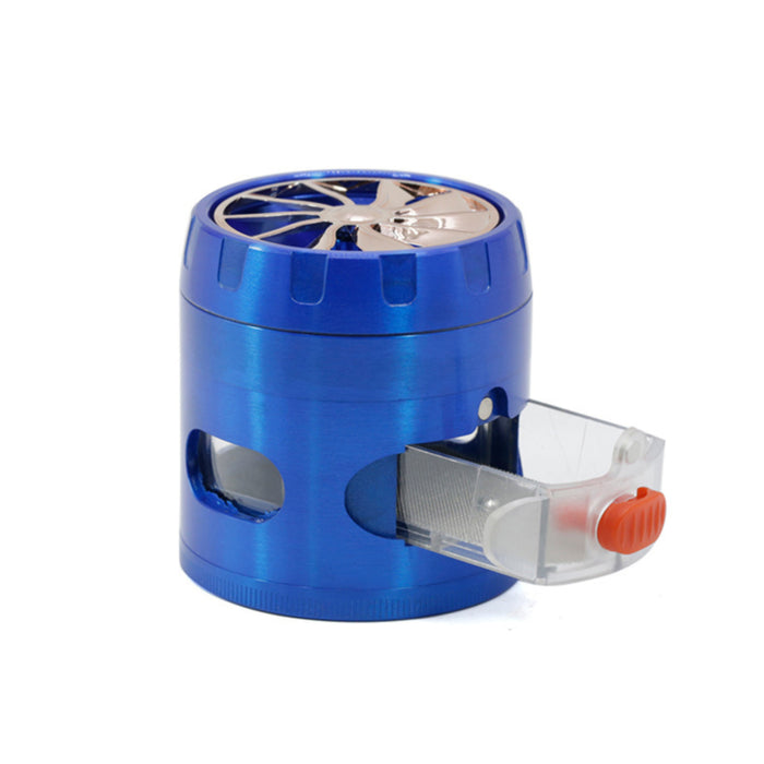 Zinc Alloy 63MM 4 Part Transparent Window Turbine Cover With Drawer Weed Grinder-Blue