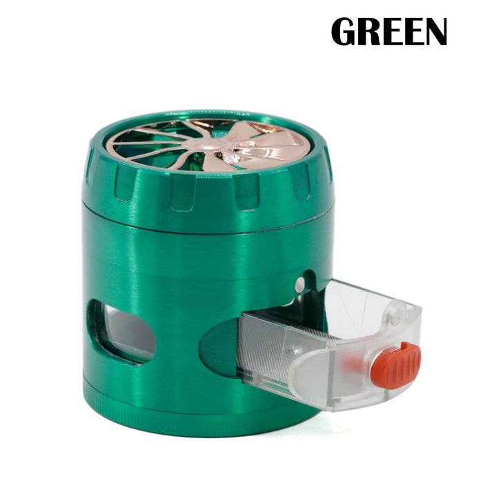 Zinc Alloy 63MM 4 Part Transparent Window Turbine Cover With Drawer Weed Grinder-Green