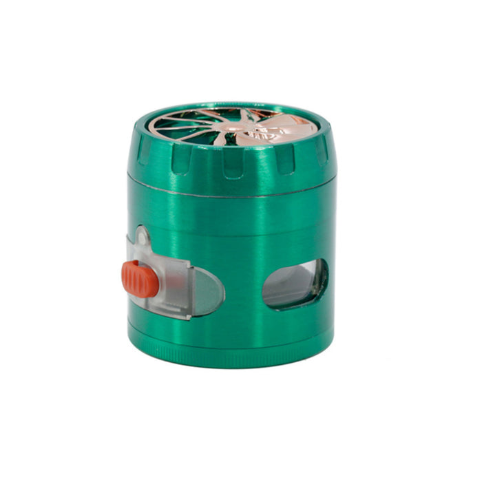 Zinc Alloy 63MM 4 Part Transparent Window Turbine Cover With Drawer Weed Grinder-Green