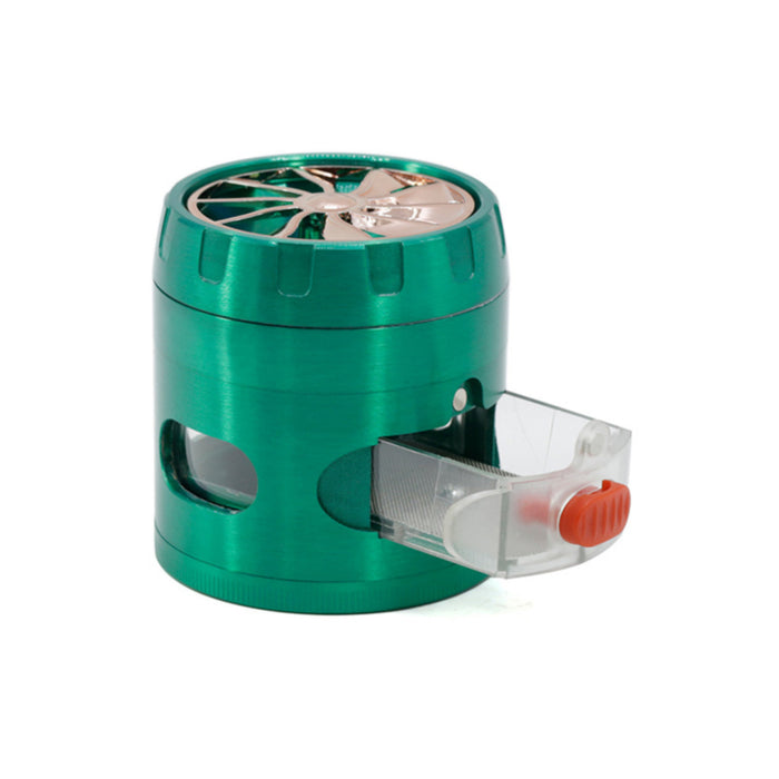 Zinc Alloy 63MM 4 Part Transparent Window Turbine Cover With Drawer Weed Grinder-Green