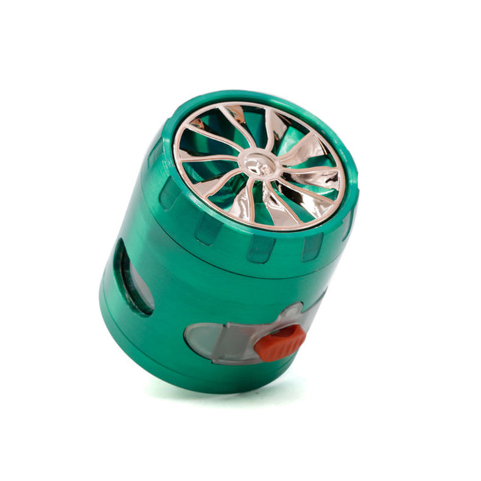 Zinc Alloy 63MM 4 Part Transparent Window Turbine Cover With Drawer Weed Grinder-Green