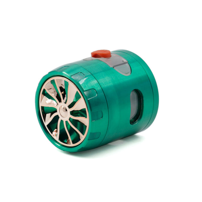 Zinc Alloy 63MM 4 Part Transparent Window Turbine Cover With Drawer Weed Grinder-Green