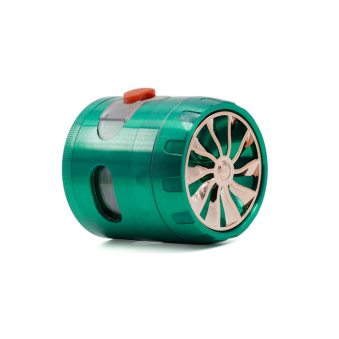 Zinc Alloy 63MM 4 Part Transparent Window Turbine Cover With Drawer Weed Grinder-Green