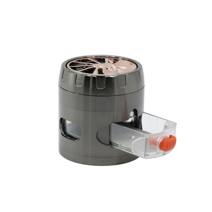 Zinc Alloy 63MM 4 Part Transparent Window Turbine Cover With Drawer Weed Grinder-Gun-Black