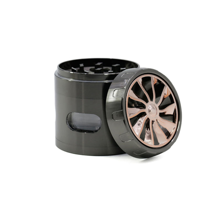 Zinc Alloy 63MM 4 Part Transparent Window Turbine Cover With Drawer Weed Grinder-Gun-Black